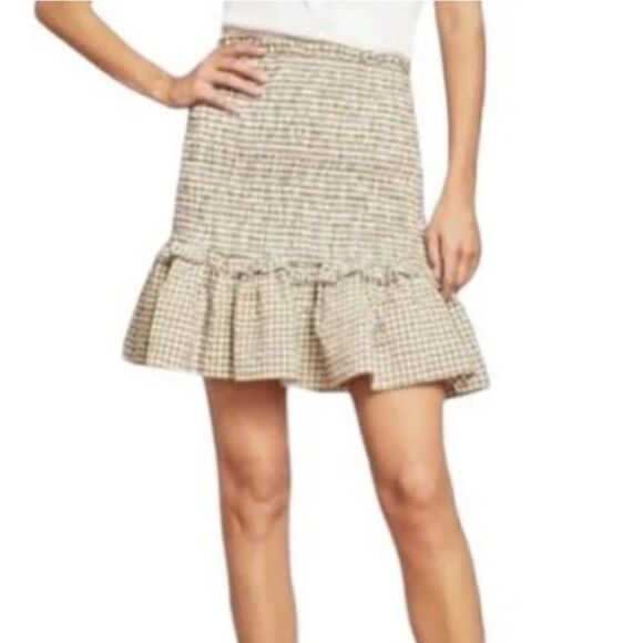 Veronica Beard Aloya Stretch Cotton Gingham Smocked Ruffle Hem Mini Skirt M NWT - Picture 2 of 6